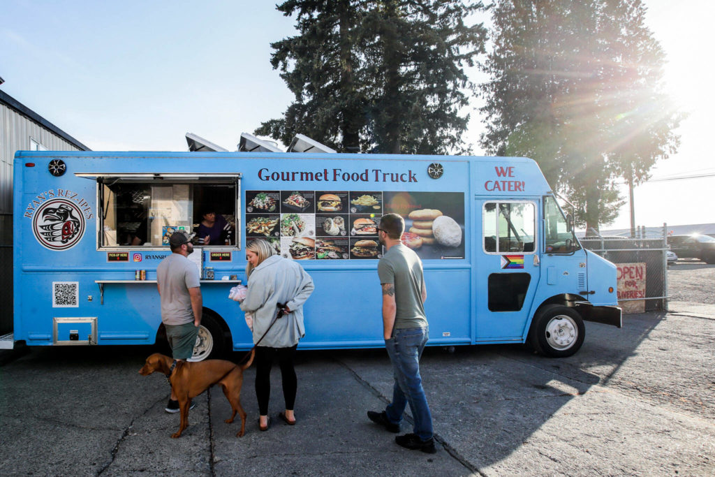 The Ryan’s REZ-ipes food truck parked at Skookum Brewery in Arlington. (Kevin Clark / The Herald)
