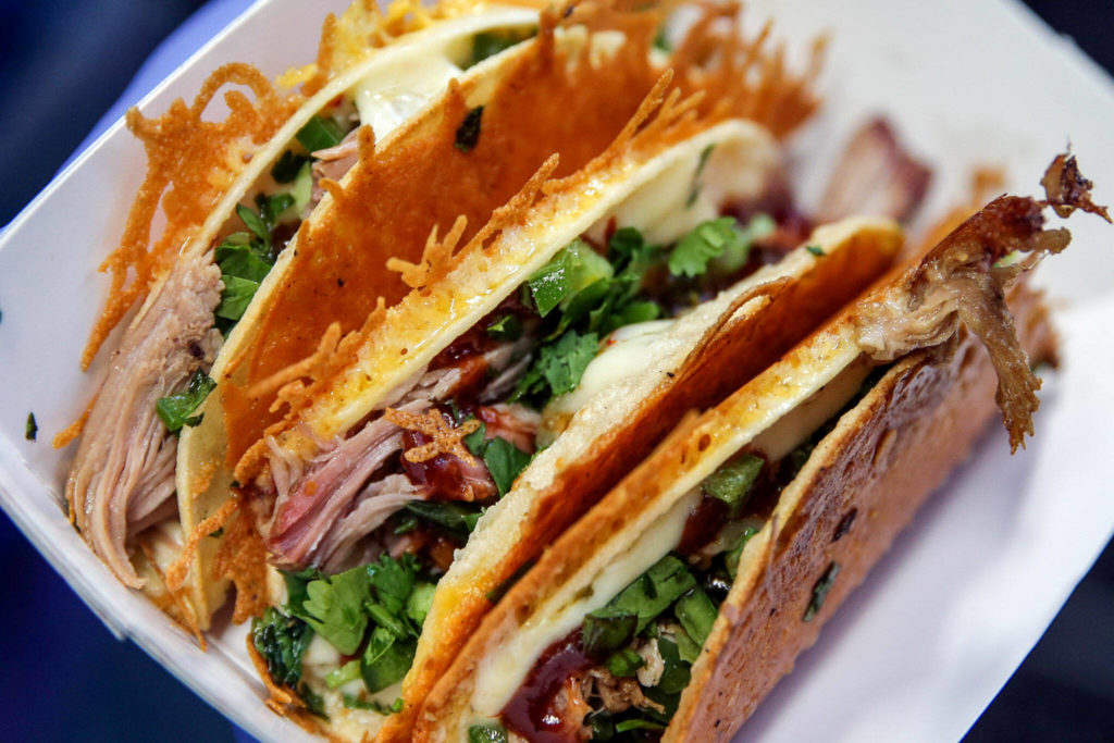 Ryan’s REZ-ipes’ cheesy pulled pork tacos. (Kevin Clark / The Herald)
