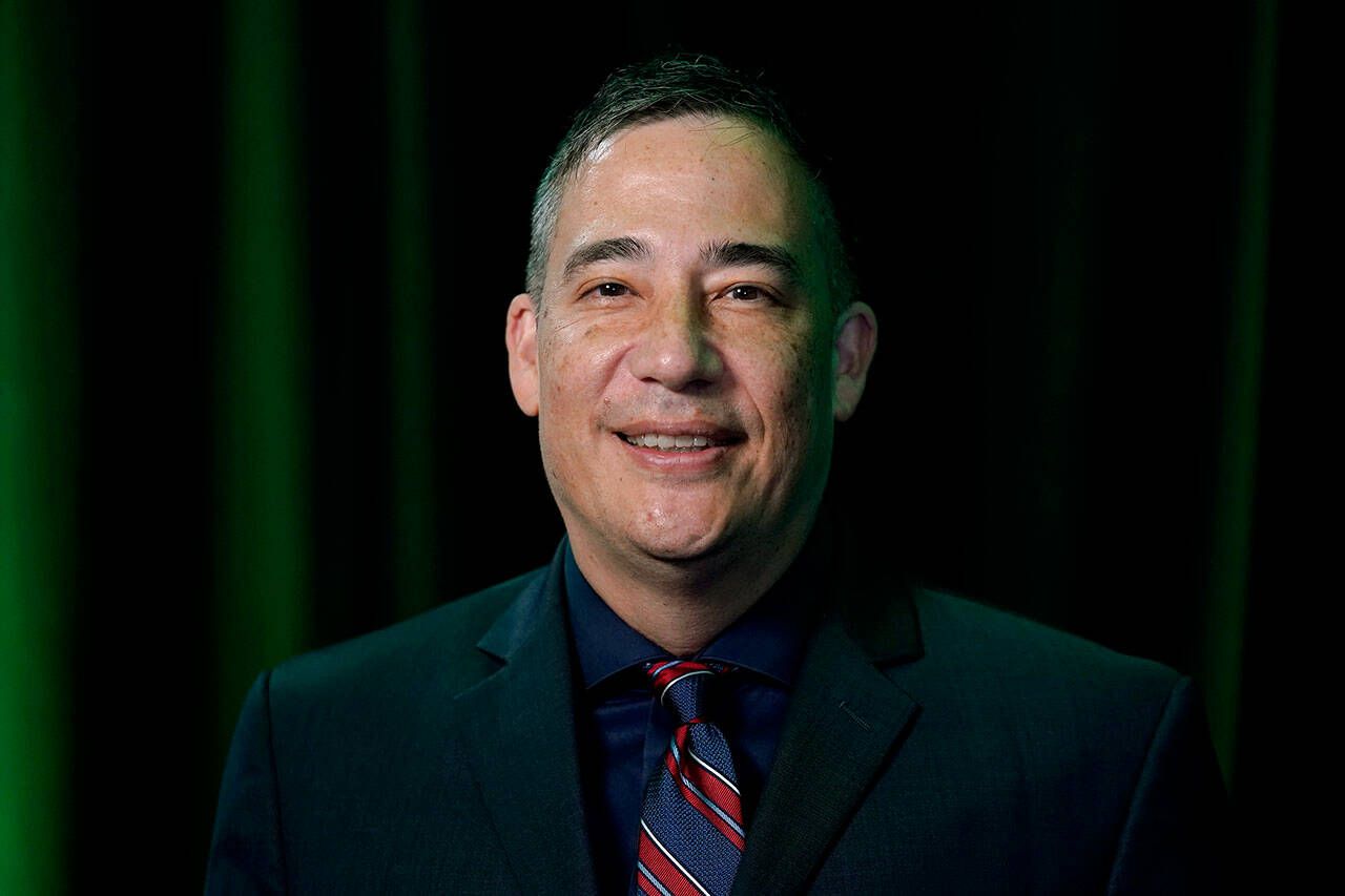 Washington Secretary of State Steve Hobbs poses for a photo before taking part in a debate on Aug. 17, in Olympia. (AP Photo / Ted S. Warren, File)