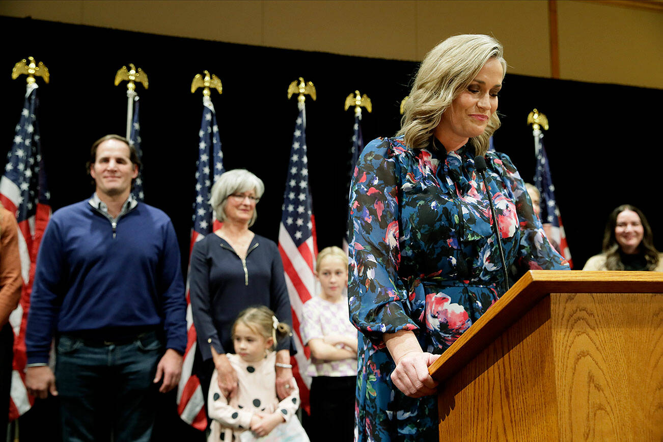 Tiffany Smiley addresses her supporters Tuesday night at Hyatt Regency in Bellevue, Washington on November 8, 2022. (Kevin Clark / The Seattle Times)