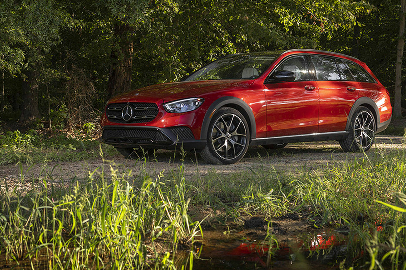 The 2022 Mercedes-Benz E 450 4Matic All-Terrain has seating for five adult passengers. Two seats in the third row can accommodate little children. (Mercedes-Benz)