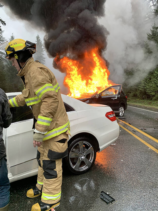 A head-on collision near Clinton on Dec. 18, 2021 killed two people. (Whidbey News-Times / Submitted photo)