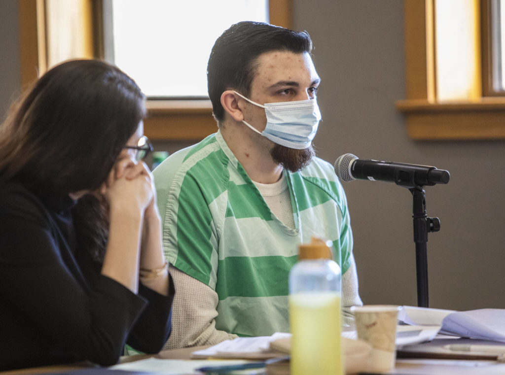 Caleb Write addresses the court during his sentencing hearing on Monday, Nov. 28, 2022 in Everett, Washington. (Olivia Vanni / The Herald)
