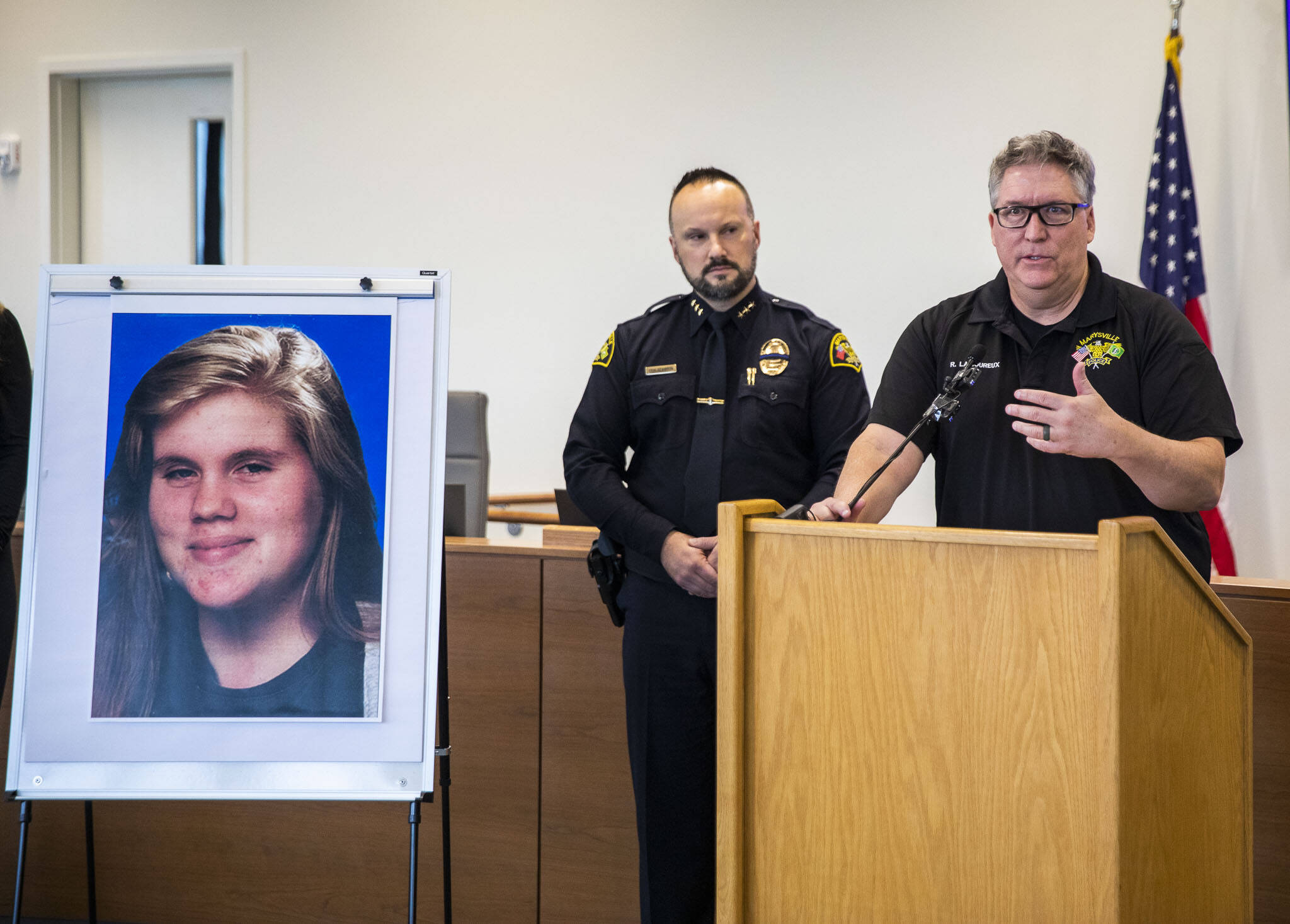 Commander Rob Lamoureux speaks about his experience working on Jennifer Brinkman homicide case on Tuesday, Nov. 29, 2022 in Marysville, Washington. (Olivia Vanni / The Herald)