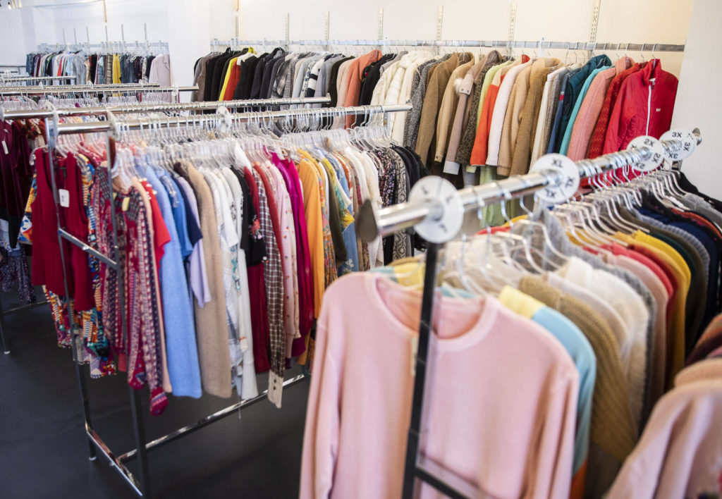 Clothing available inside Cassandra’s Closet on Nov. 23, in Everett. (Olivia Vanni / The Herald)
