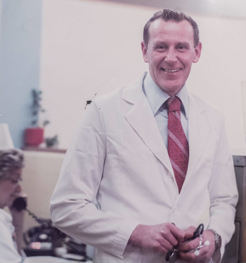 Dr. Barry Dunphy in his lab coat at Boeing. (Olivia Vanni / The Herald) 
