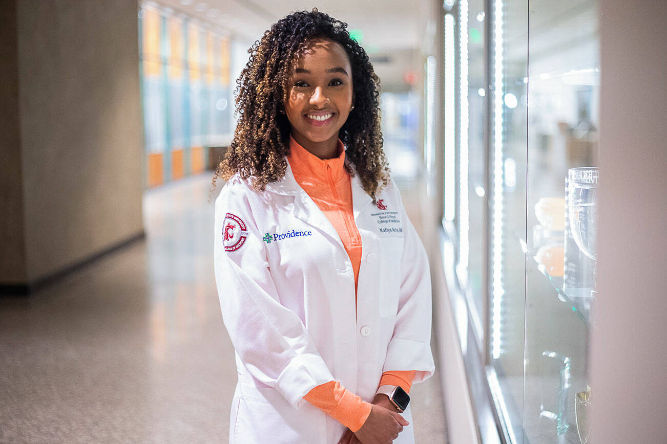 Lakewood High School grad Dr. Kafiya Arte at Providence Regional Medical Center Everett on Tuesday, Dec. 6, 2022. (Olivia Vanni / The Herald)