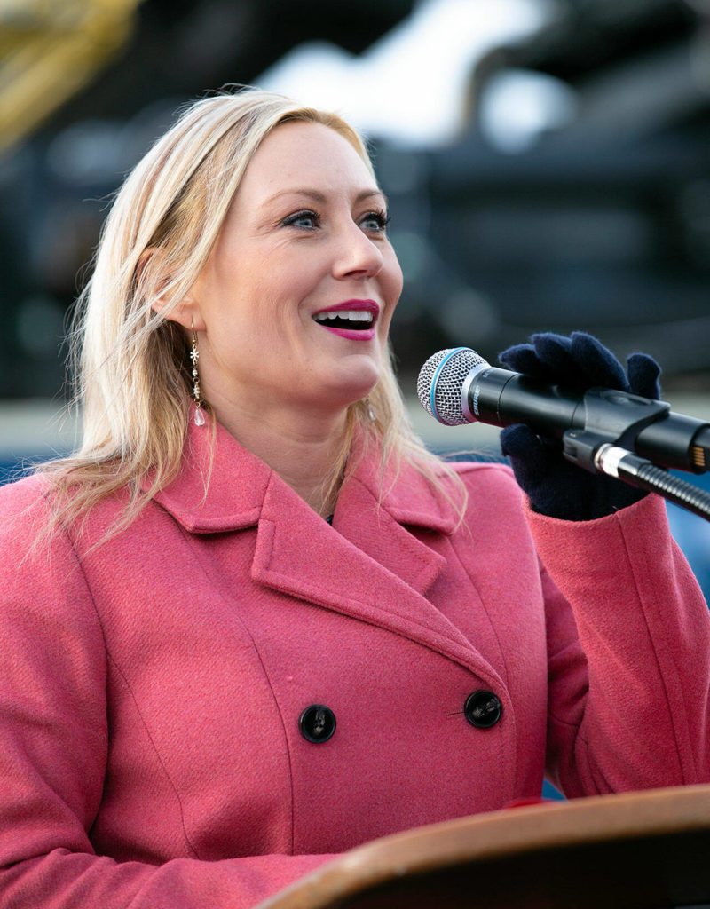 Port of Everett CEO Lisa Lefeber speaks during the dedication of the new Norton Terminal on Thursday, Dec. 1, 2022, at the Port of Everett in Everett, Washington. (Ryan Berry / The Herald)
