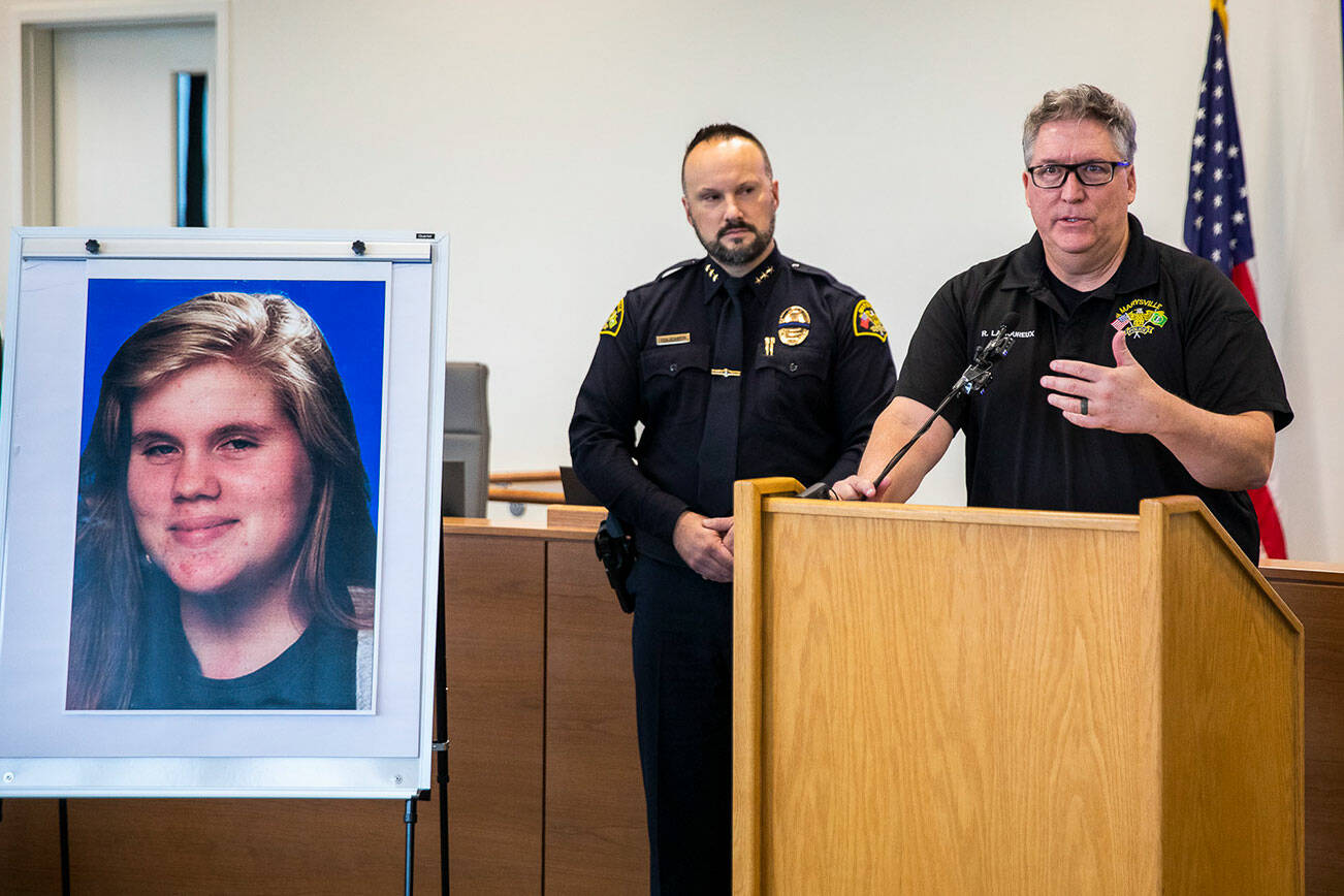 Commander Rob Lamoureux speaks about his experience working on Jennifer Brinkman homicide case on Tuesday, Nov. 29, 2022 in Marysville, Washington. (Olivia Vanni / The Herald)