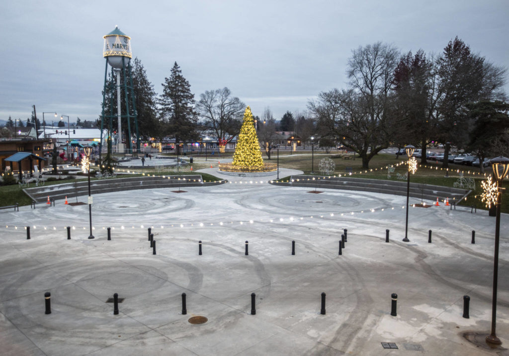 The new Delta Plaza outside of the Marysville Civic Center on Tuesday, in Marysville. (Olivia Vanni / The Herald)

