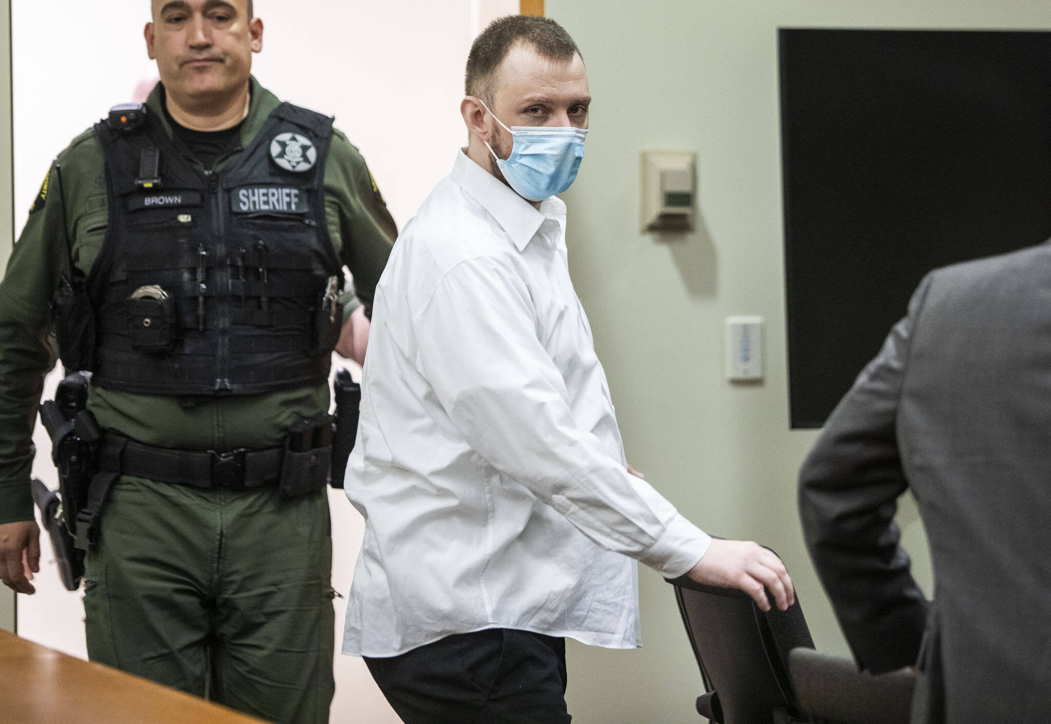 Kyle Caperoon walks into the courtroom before the reading of his verdict at the Snohomish County Courthouse on Thursday, in Everett. (Olivia Vanni / The Herald)