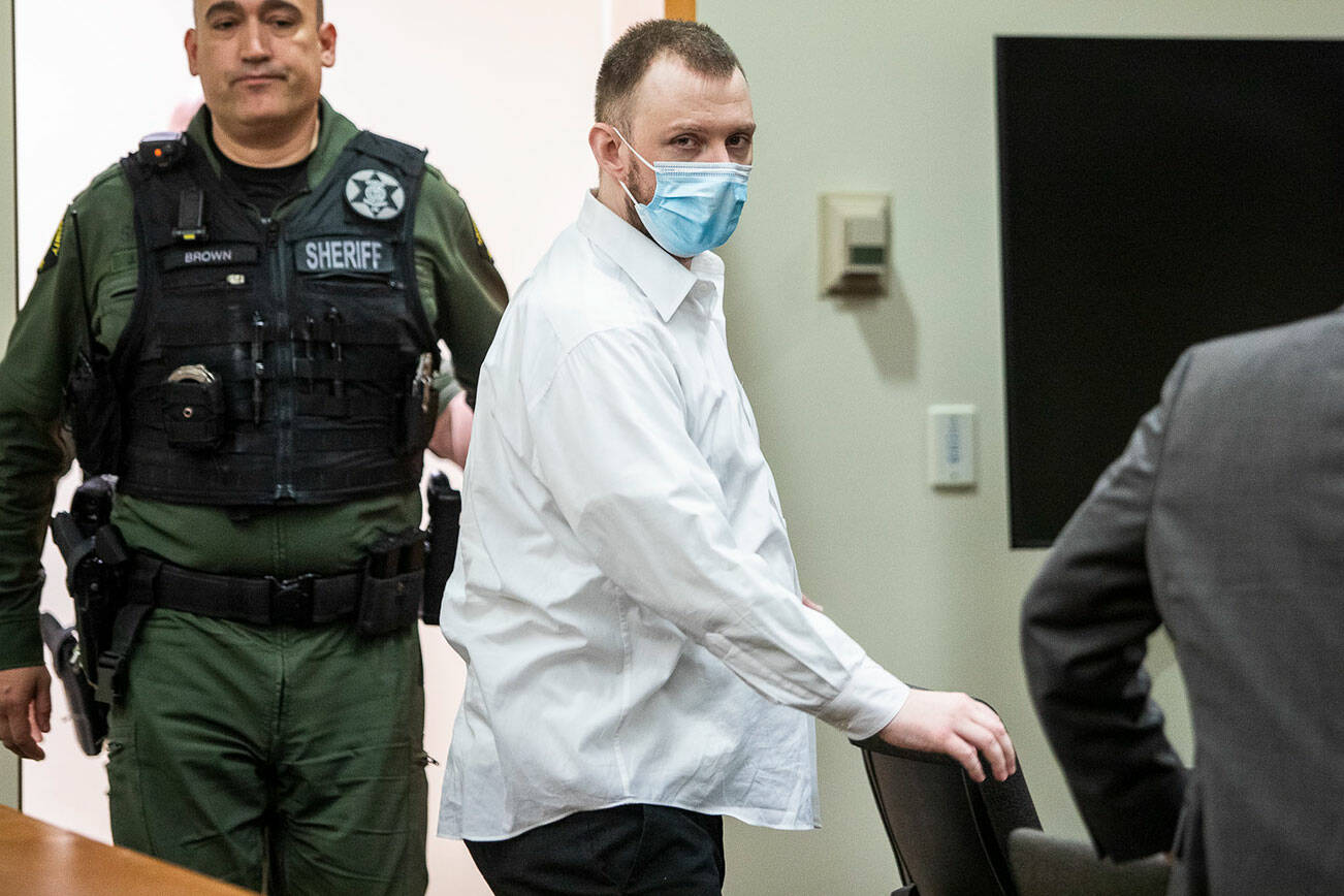 Kyle Caperoon walks into the courtroom before the reading of his verdict at the Snohomish County Courthouse on Thursday, Dec. 8, 2022 in Everett, Washington. (Olivia Vanni / The Herald)