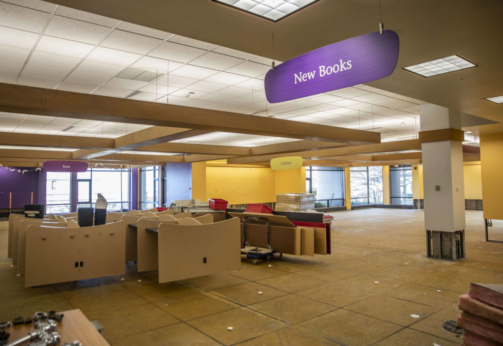 The old Edmonds Library currently under renovation on Thursday, in Edmonds. (Olivia Vanni / The Herald)
