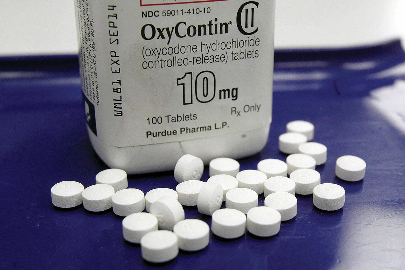FILE - This Feb. 19, 2013 file photo shows OxyContin pills arranged for a photo at a pharmacy in Montpelier, Vt. A report released Monday, Feb. 12, 2018, by U.S. Sen. Claire McCaskill finds that companies selling some of the most lucrative prescription painkillers funneled millions of dollars to advocacy groups that in turn promoted the medications‚Äô use. Purdue Pharma, the maker of OxyContin, contributed the most money to the groups, funneling $4.7 million to organizations and physicians from 2012 through last year, according to the report. (AP Photo/Toby Talbot, File)