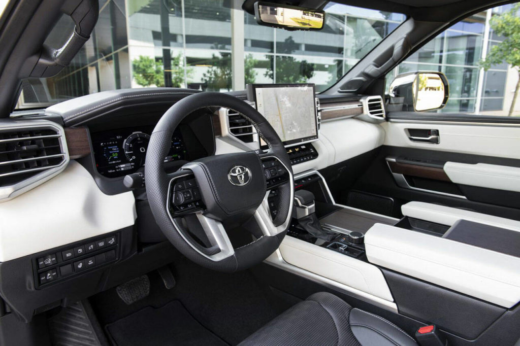 A 14-inch touchscreen multimedia system is a highlight of the 2023 Toyota Sequoia. The Capstone interior is shown here. (Toyota)
