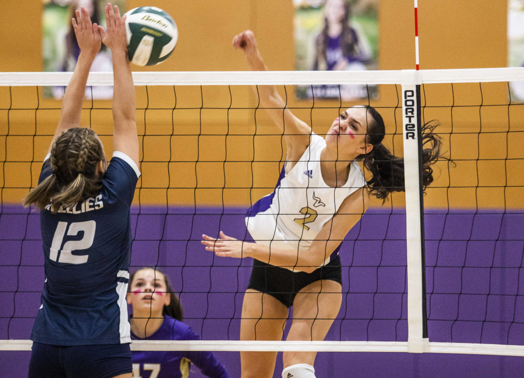 Christensen averaged 3.3 kills per set to pace a deep and balanced Lake Stevens attack. (Olivia Vanni / The Herald)
