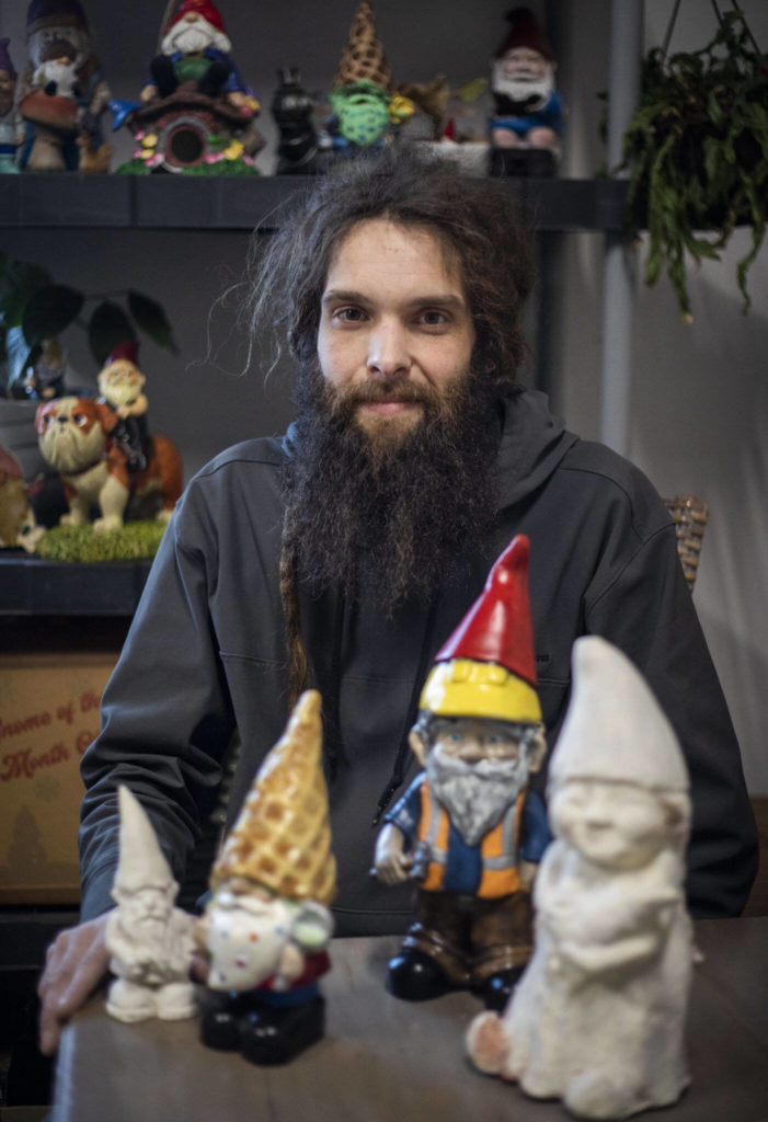 Ryan Tiland of Sultan created the Gnome of the Month Club in 2022. (Olivia Vanni / The Herald)
