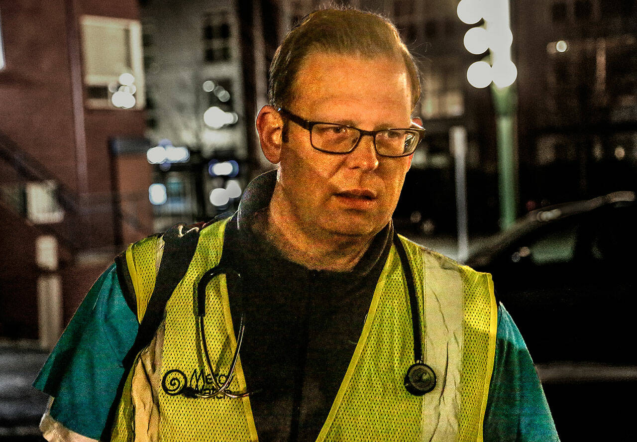 Dr. James Grierson volunteers for MercyWatch in this file photo from 2019. (Dan Bates / The Herald)
