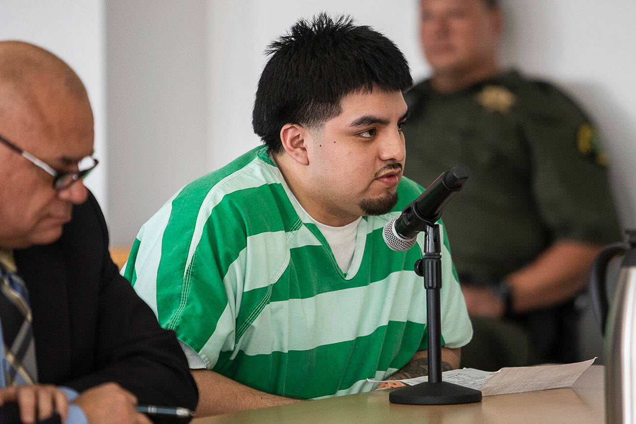 Ismael Cruz-Sanchez speaks at his sentencing at the Snohomish County Courthouse on Monday, Jan. 30, 2023 in Everett, Washington. (Olivia Vanni / The Herald)