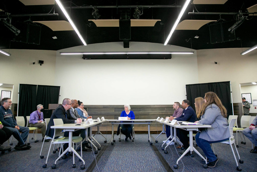 Senator Patty Murray leads a roundtable meeting to discuss access to higher education and Pell Grant increases Thursday, Jan. 19, 2023, at Everett Community College in Everett, Washington. (Ryan Berry / The Herald)
