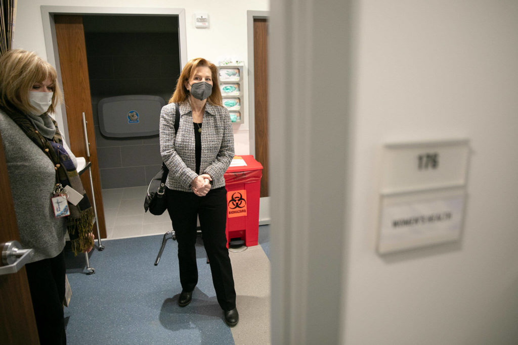 Rep. Kim Schrier tours a women&rsquo;s health room during a visit to the new VA Puget Sound Health Care System Everett Clinic on Friday, Jan. 20, 2023, in Everett, Washington. (Ryan Berry / The Herald)
