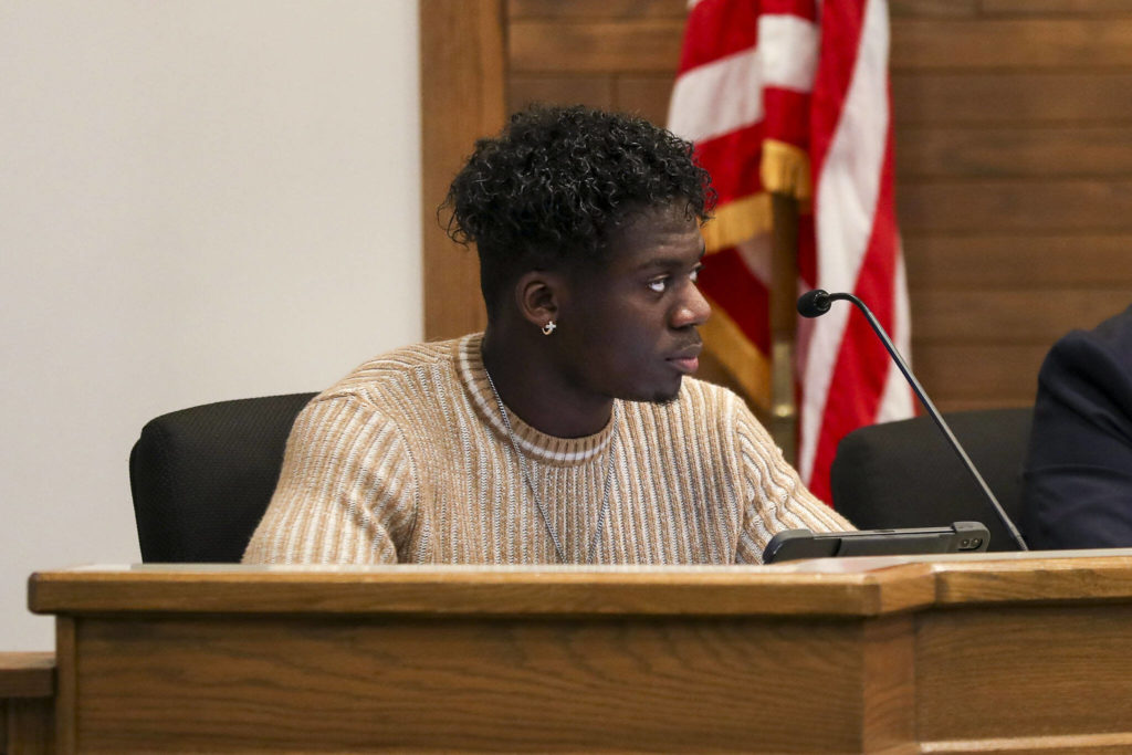 City council member Josh Binda listens during a city council meeting on Monday at Lynnwood City Hall. (Annie Barker / The Herald)
