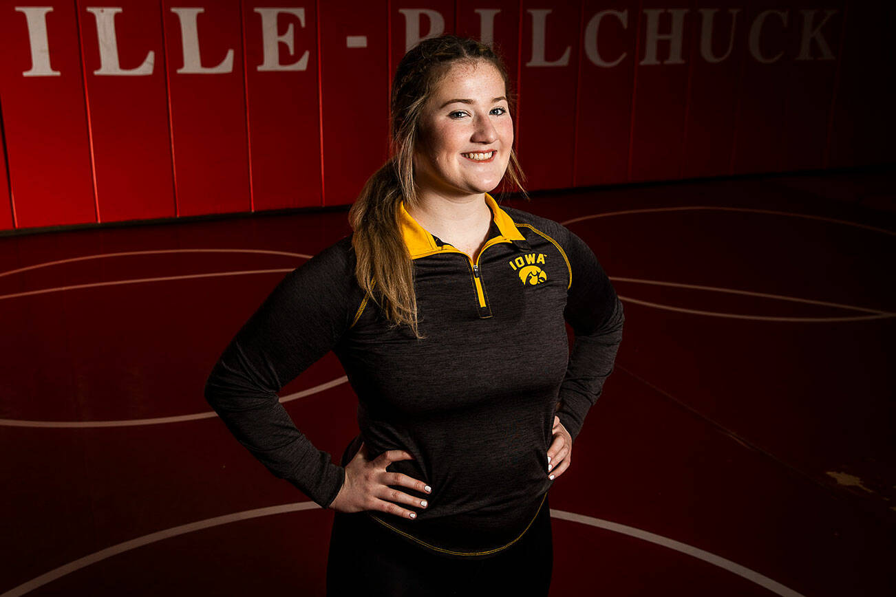 Marysville Pilchuck girls wrestler Alivia White, who his committed to wrestle at the University of Iowa next year. Iowa is set to become the first NCAA D-I school at the Power Five level to offer a varsity women’s wrestling team allowing White a unique opportunity of being a part of a historic moment for the sport. (Olivia Vanni / The Herald)