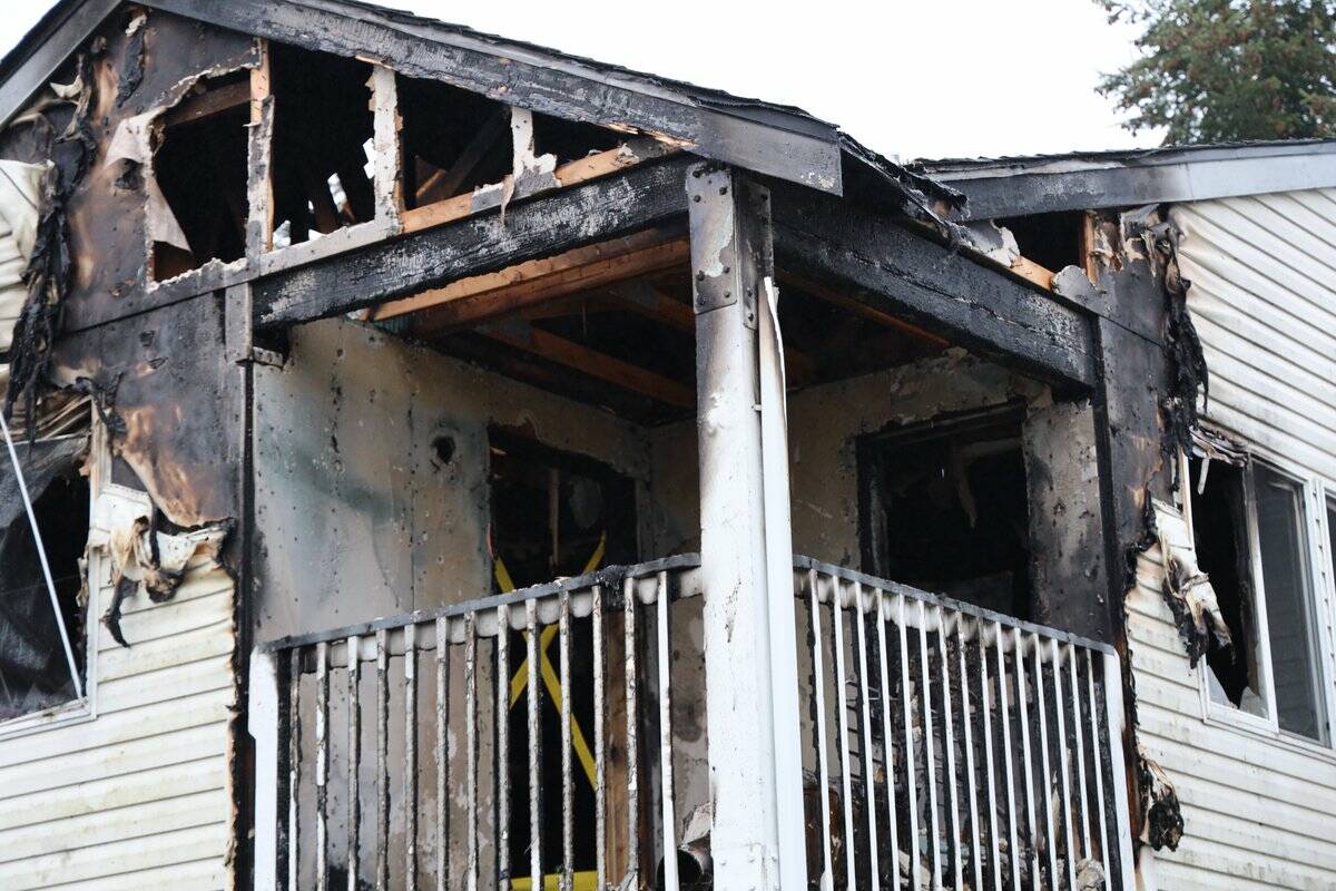 The fire started on the deck of a second-floor unit Wednesday morning. (Marysville Fire District)