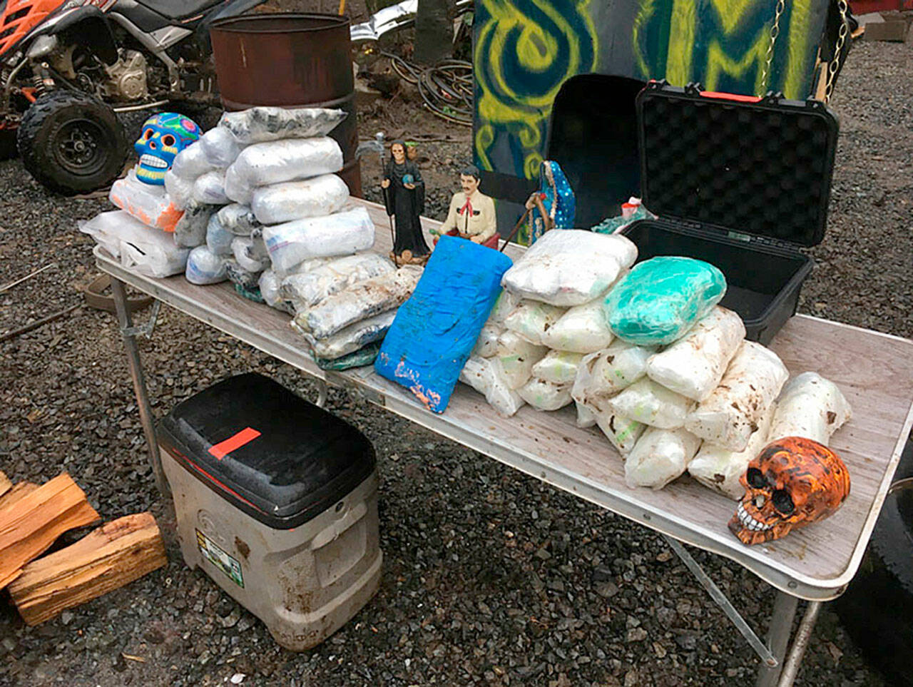Federal agents seized many pounds of meth and heroin, along with thousands of suspected fentanyl pills, at a 10-acre property east of Arlington in mid-December 2020. (U.S. Attorney’s Office)
