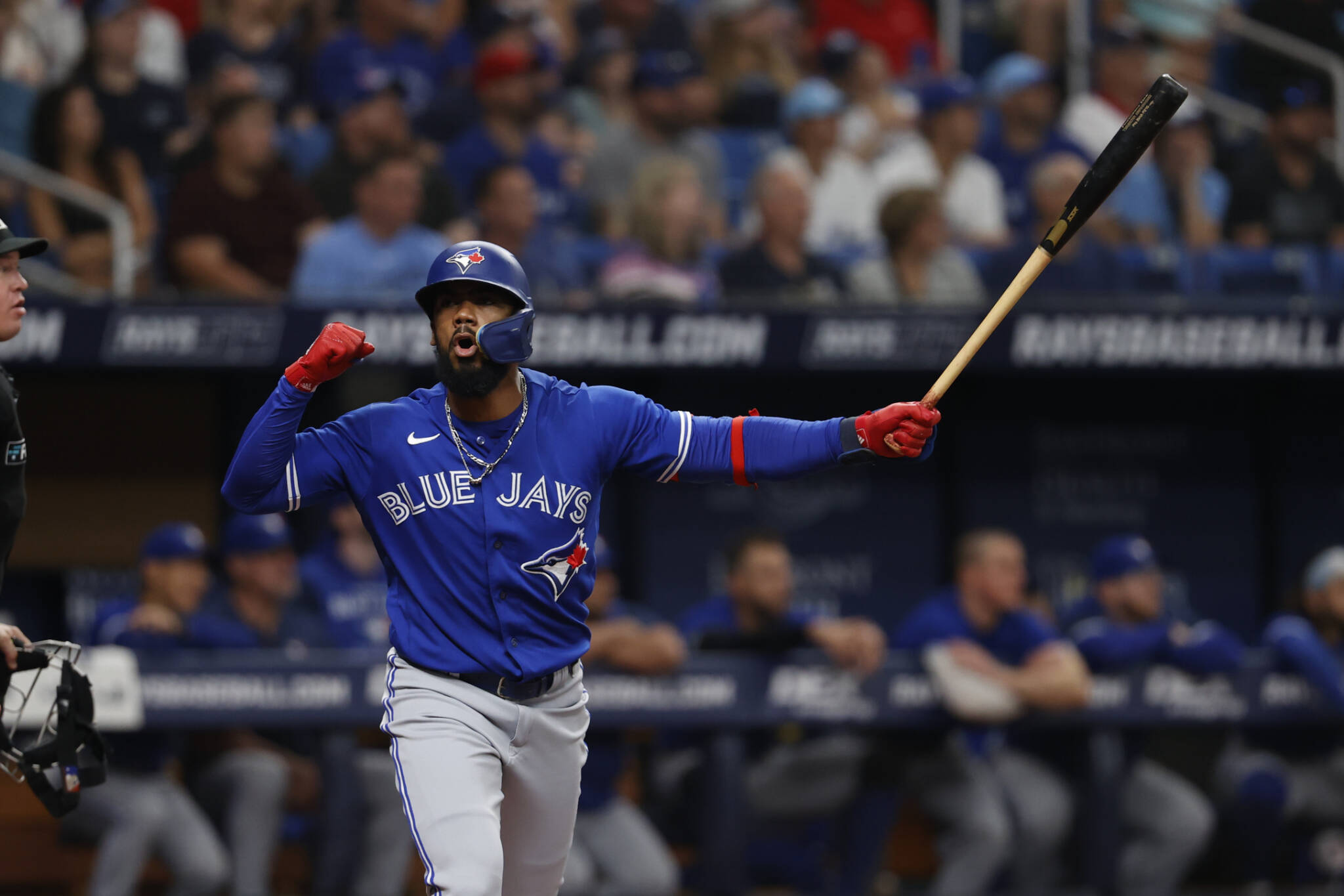 The Mariners acquired All-Star outfielder Teoscar Hernandez from the Blue Jays on Nov. 16, 2022. (AP Photo/Scott Audette)