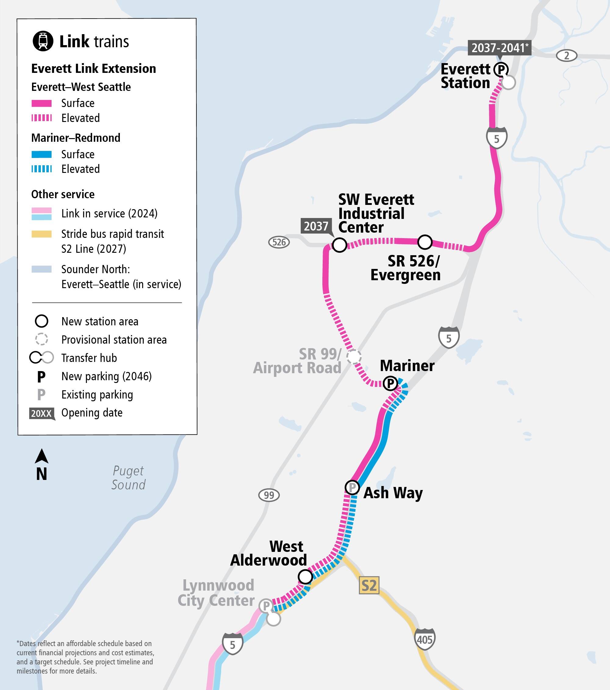 The Everett Link Extension project map. (Sound Transit)