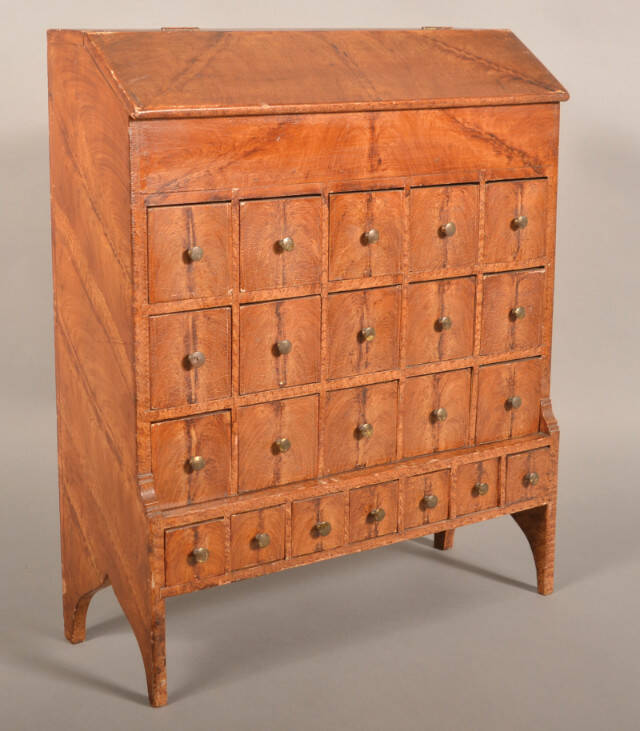 This seed chest was made about 1870 out of inexpensive wood for a practical purpose. Now it can command a higher price than some designer pieces.