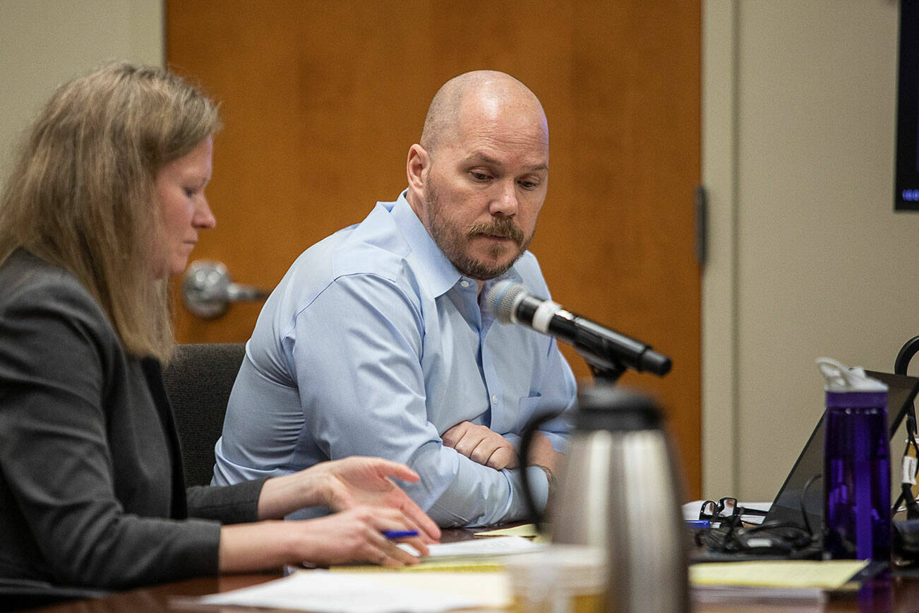 Chad Walton sits at his resentencing hearing at the Snohomish County Courthouse on Friday, Feb. 10, 2023 in Everett, Washington. (Olivia Vanni / The Herald)