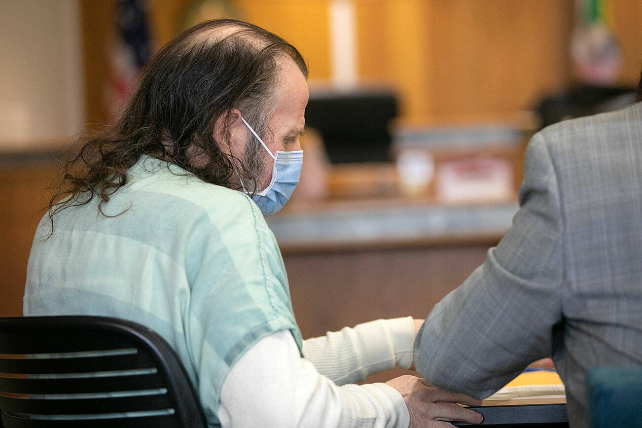 Rob Kaputa is fingerprinted after receiving his sentence for a 2019 homicide on Thursday, Feb. 16, 2023, at Snohomish County Superior Court in Everett, Washington. (Ryan Berry / The Herald)