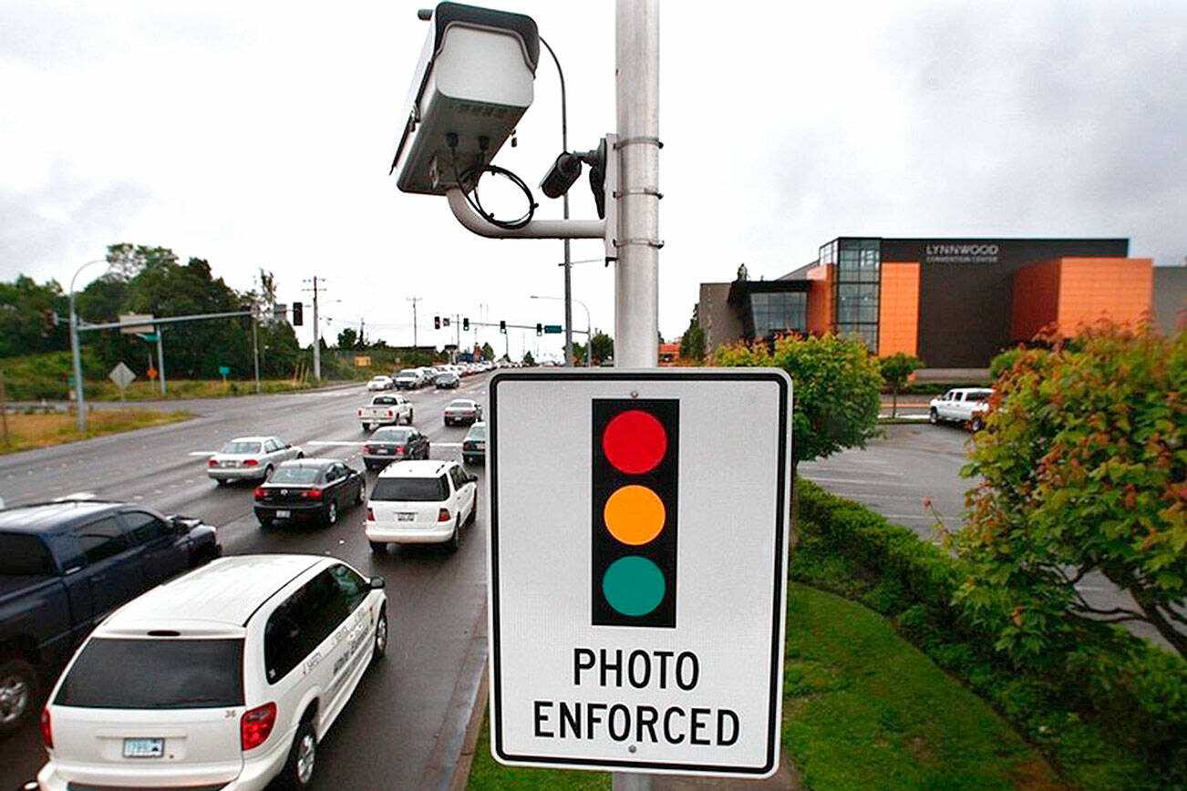 A Lynnwood traffic-enforcement camera. (Dan Bates / Herald file)