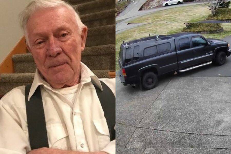 83-year-old Rodrick Latham and his 2005 black GMC Sierra truck with license plate B64341V. (Snohomish County Sheriff's Office)