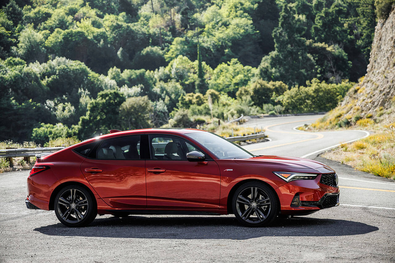 Streamlined styling gives the 2023 Acura Integra hatchback the look of a sports sedan. (Acura)