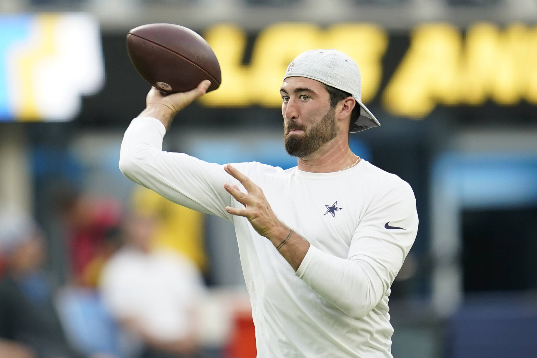 Ben DiNucci, a former Dallas Cowboys backup, will likely start for the Seattle Sea Dragons of the XFL. (AP Photo/Ashley Landis)