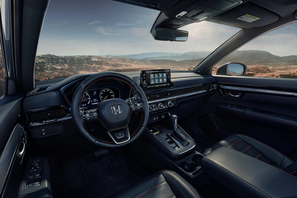 In the 2023 Honda CR-V hybrid Sport Touring model, a 9-inch touchscreen infotainment system is standard. (Honda)
