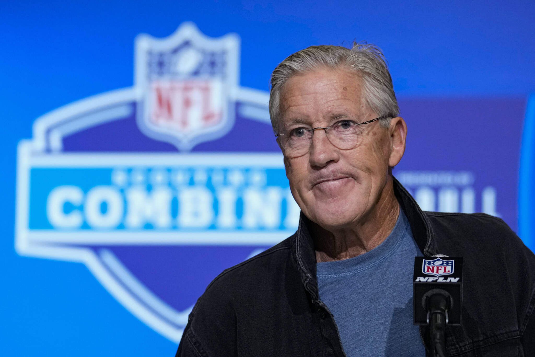 Seahawks head coach Pete Carroll speaks during a press conference at the NFL scouting combine on Tuesday in Indianapolis. (AP Photo/Michael Conroy)