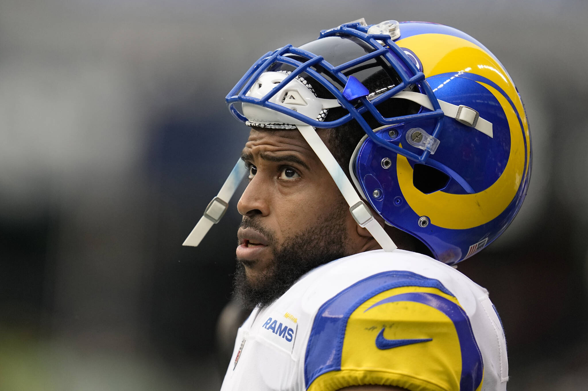Rams linebacker Bobby Wagner (45) watches play from the sideline during the second half of a against the Seahawks on Jan. 8 in Seattle. (AP Photo/Abbie Parr)