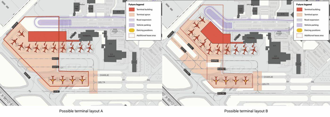 Possible terminal layouts from the Paine Field Master Plan. (Paine Field)