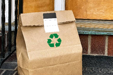 Paper bags from food delivery should always be recycled, as long as they’re clean. You can also throw food-soiled paper bags in the compost.