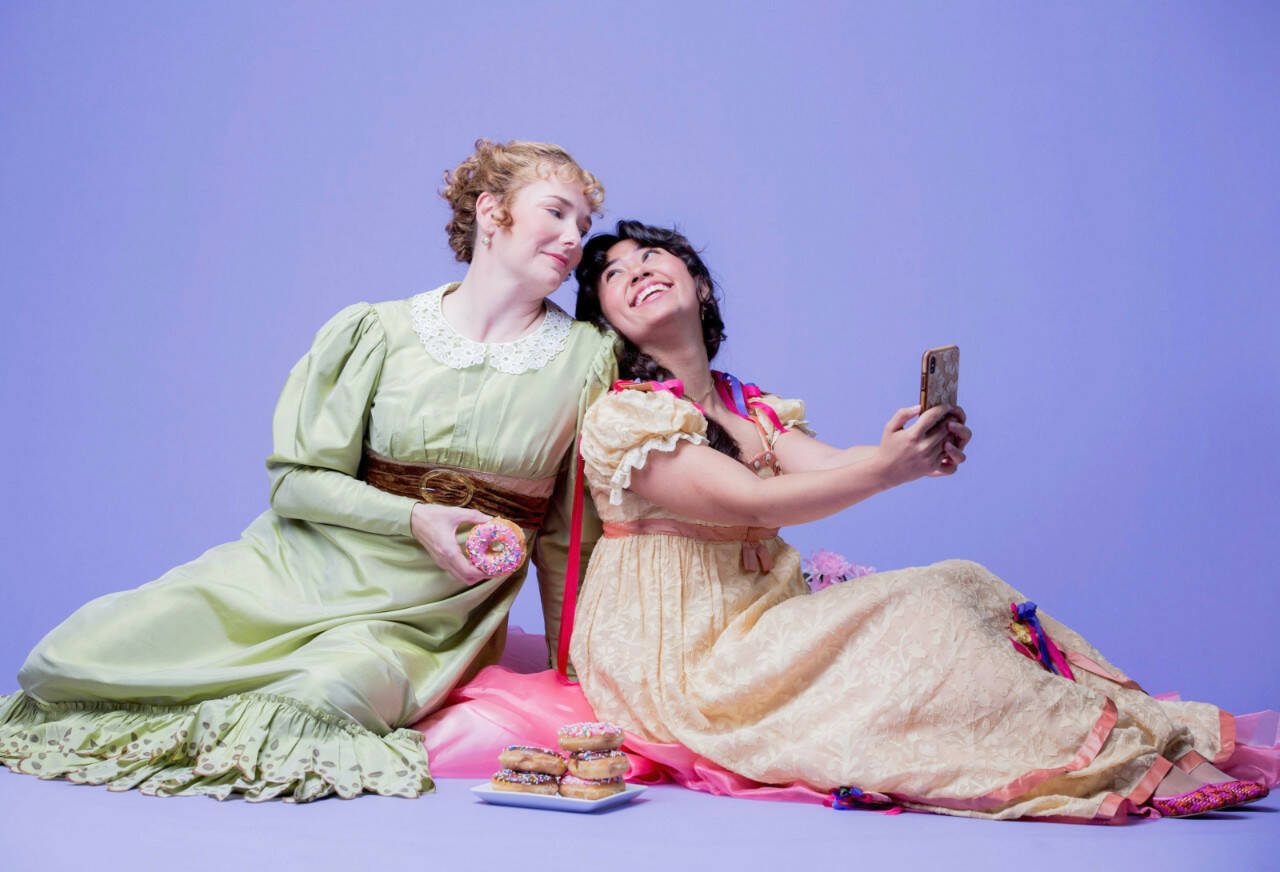 Lindsay Welliver (left) and Alegra Batara in Village Theatre’s modernized production of “Sense and Sensibility.” (Photo by Angela Sterling)
