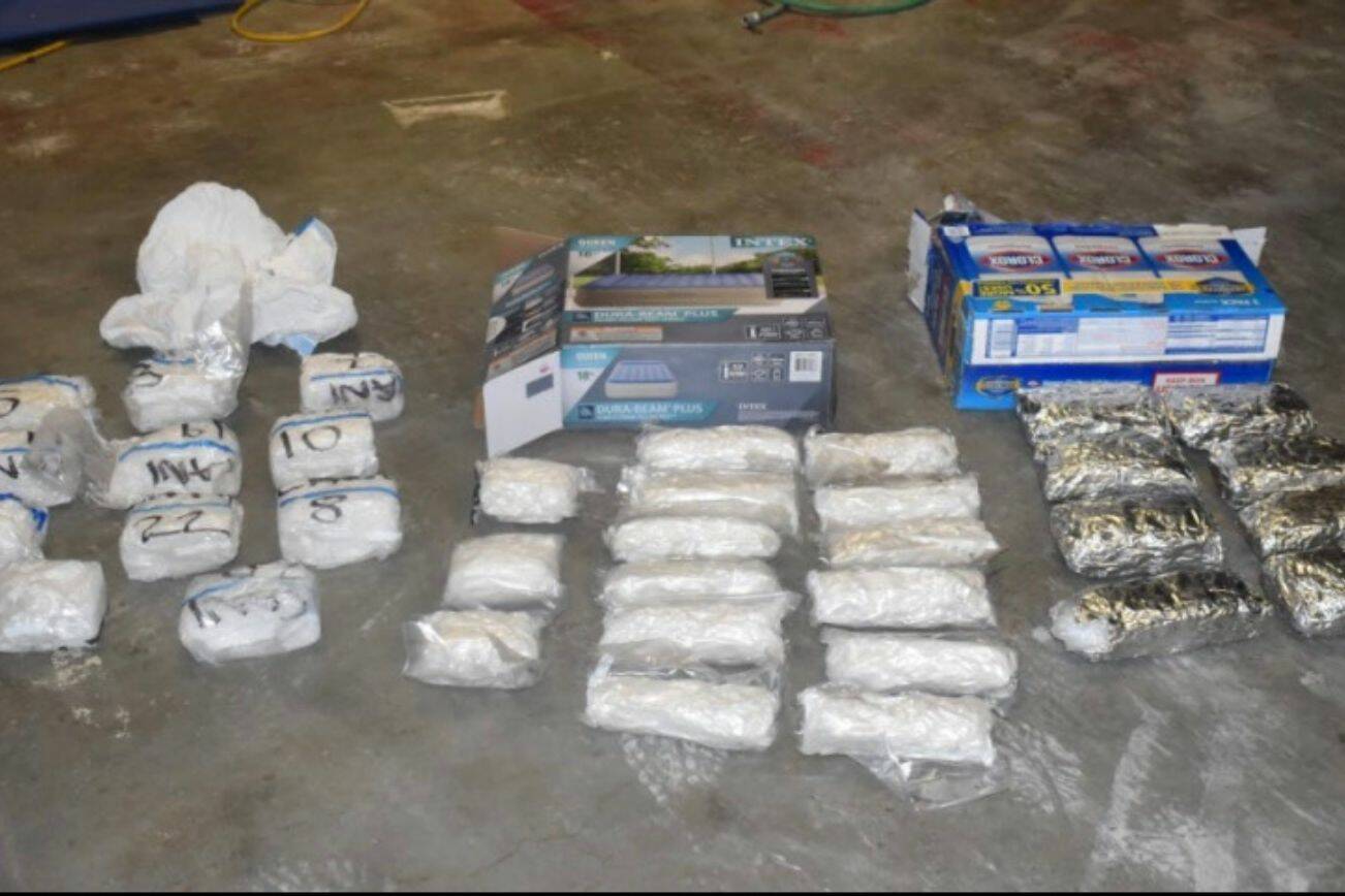 The drugs seized from a Clorox box and an air mattress box in the car of a courier in November 2020. (U.S. Attorney's Office)