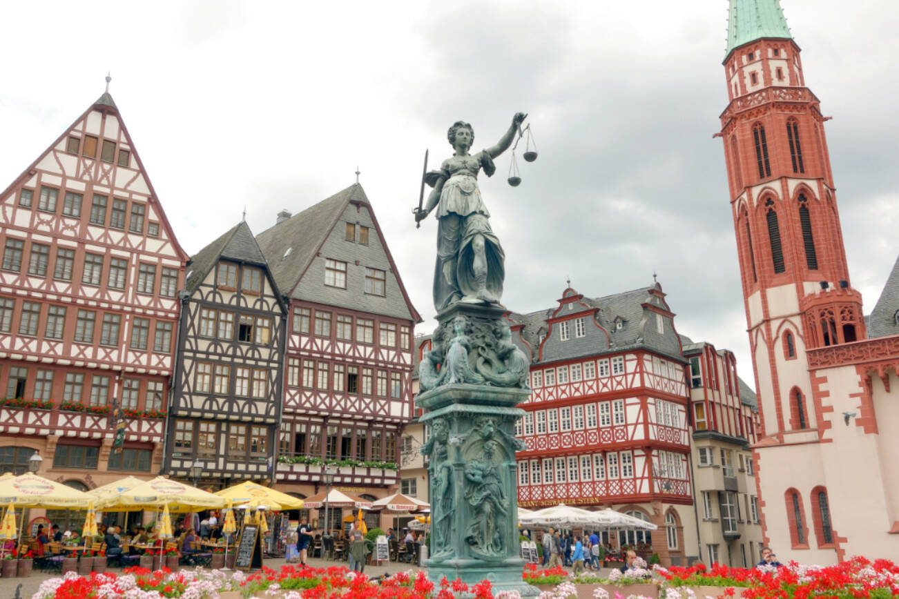 Frankfurt's Romerberg Square looks old, but the half-timbered buildings were rebuilt in 1983, four decades after bombs destroyed the originals during World War II.