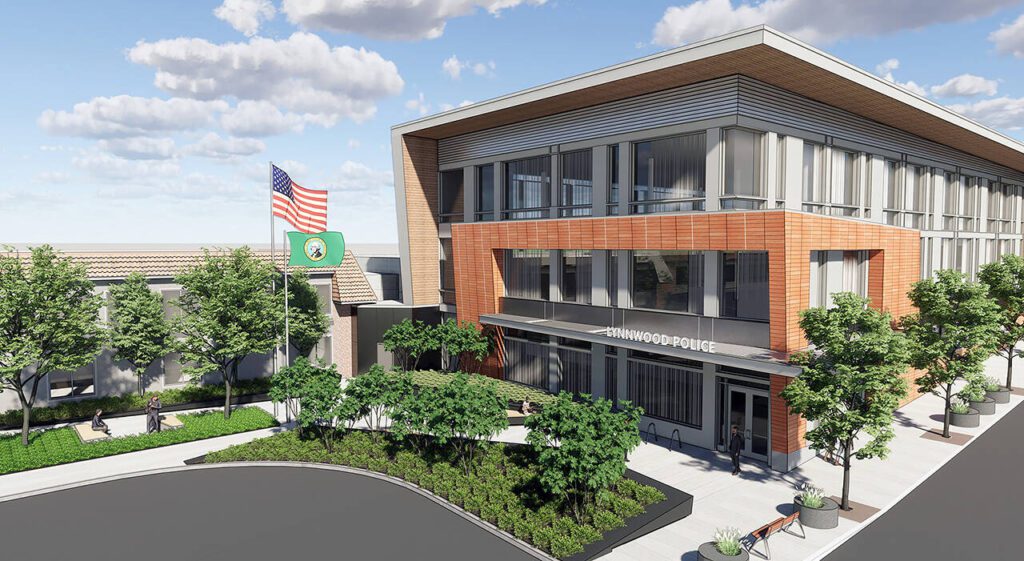 A rendering of the proposed Community Justice Center in Lynnwood, which would house a new jail, a misdemeanor court, the police department and behavioral health services. (City of Lynnwood) 
