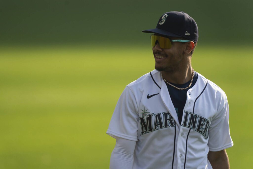 Mariners center fielder Julio Rodriguez is pictured during Game 3 of an ALDS series against the Astros on Oct. 15, 2022, in Seattle. (AP Photo/Stephen Brashear)
