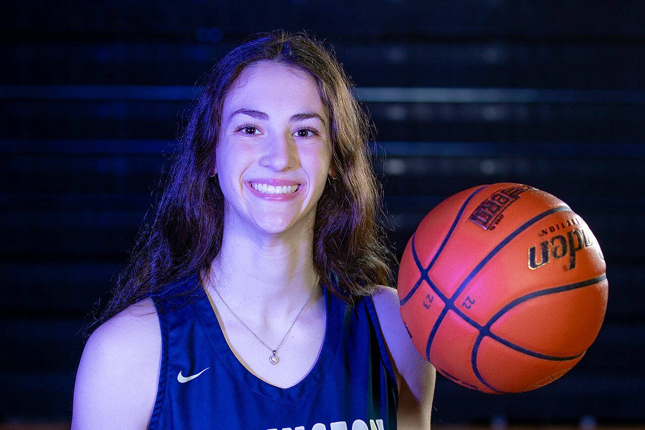 Arlington senior Jenna Villa repeats as the Player of the Year for the 2022-23 season. Photographed on Sunday, March 26, 2023, at Arlington High School in Arlington, Washington. (Ryan Berry / The Herald)