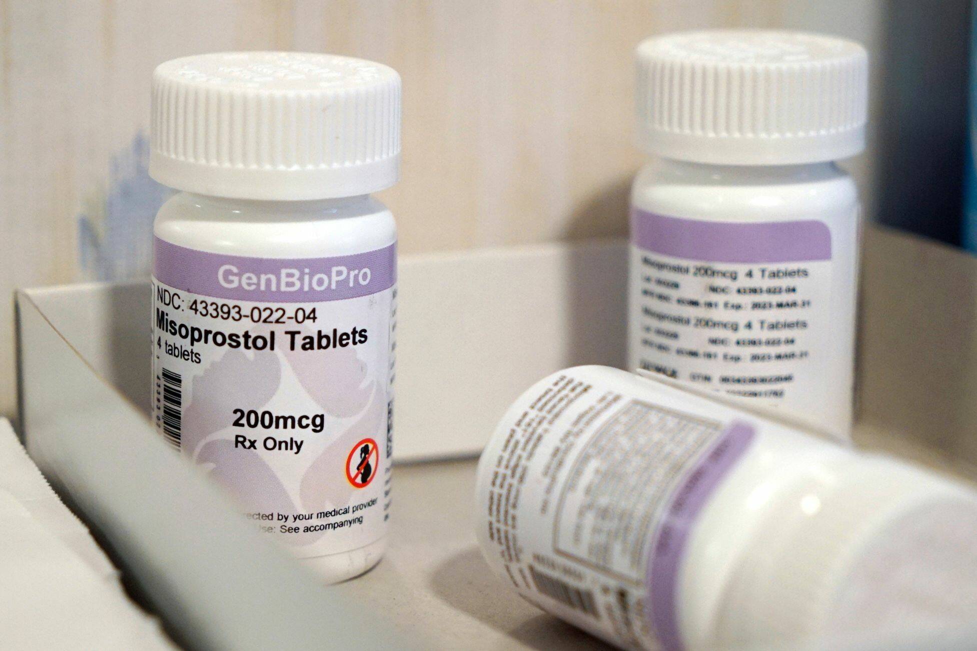 Bottles of the drug misoprostol sit on a table at the West Alabama Women's Center, March 15, 2022, in Tuscaloosa, Ala. Misoprostol induces uterus contractions that expel an embryo or fetus and other tissue. A federal judge in Texas will hear arguments Wednesday, March 15, 2023, in a high-stakes court case that could threaten access to abortion medication and blunt the authority of U.S. drug regulators. The lawsuit from Christian conservatives aimed at overturning the Food and Drug Administration’s approval of the abortion pill mifepristone. The drug, when used with a second pill, misoprostol, has become the most common method of abortion in the U.S. (AP Photo/Allen G. Breed, File)